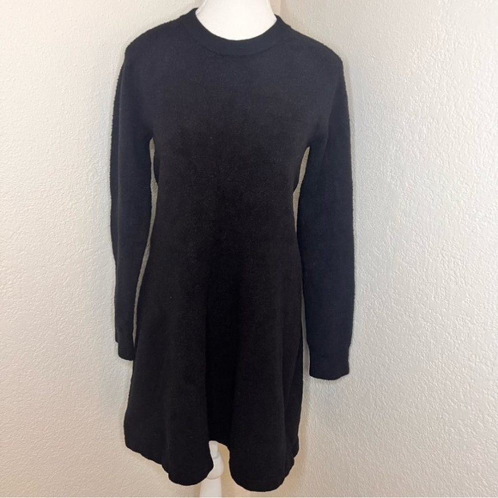 ALEXANDER WANG Black Crew Neck Fluffy A-Line Mini Sweater Dress Size Small